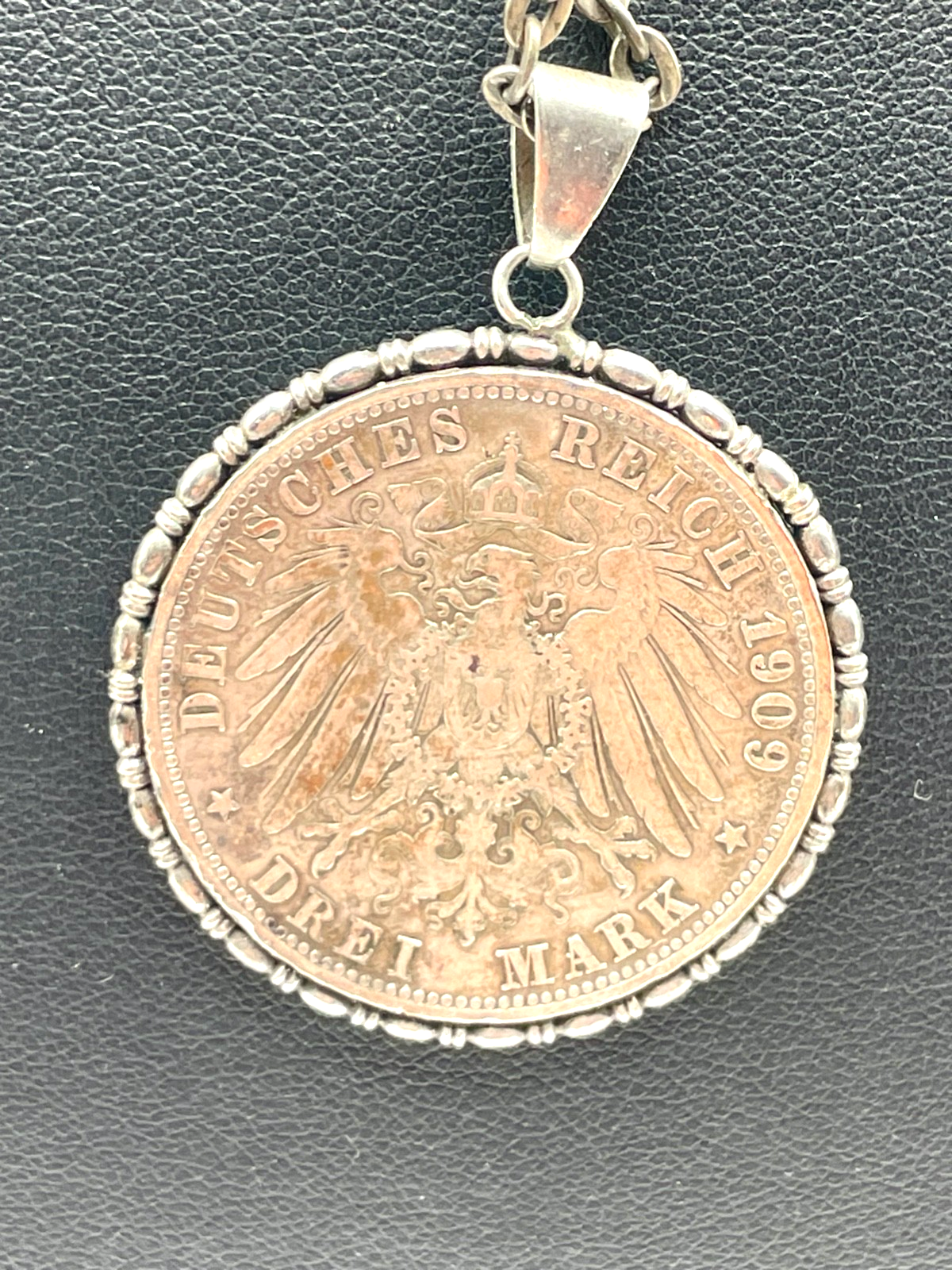 Antik Münzanhänger Silber Deutsches Reich Drei Mark 1909 Wilhelm II Silberkette5