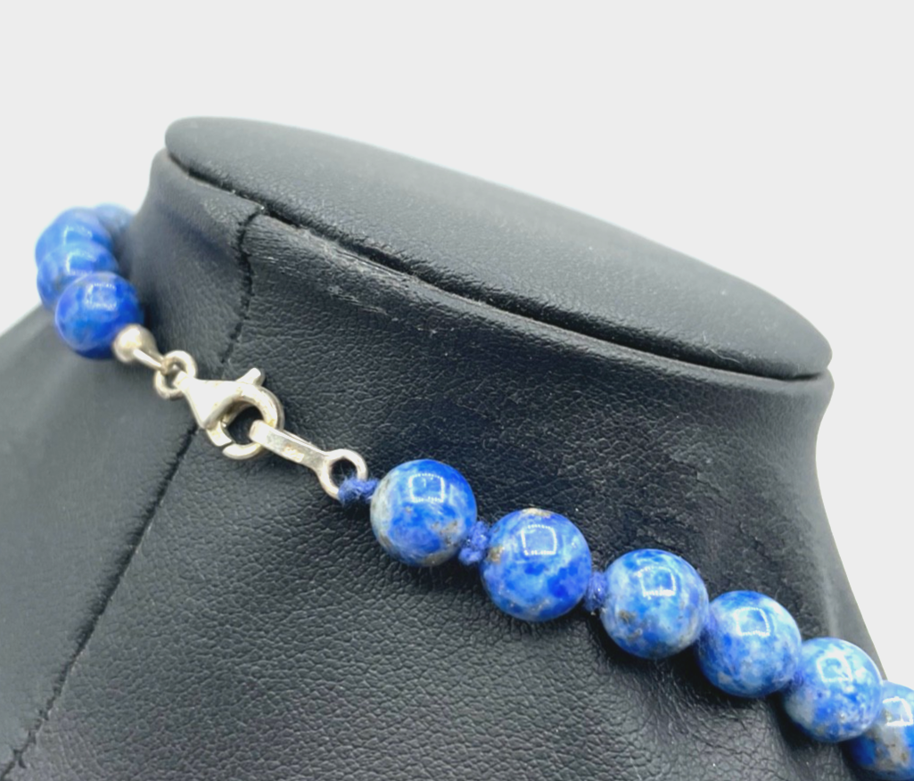 63,5 cm Lapislazuli Halskette Armband Set 925 Silber Karabiner einzeln geknotet1