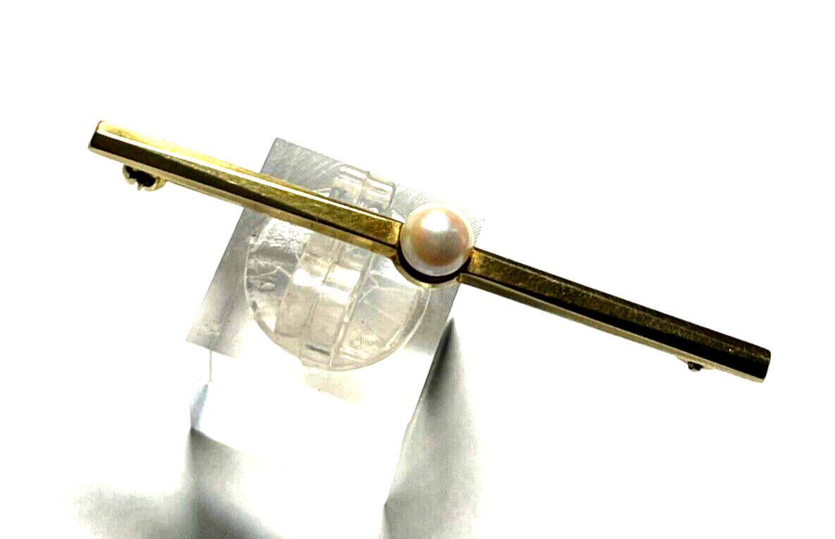 333 Gold 8K Gelbgold klassische Stabbrosche Anstecknadel mit echter Perle 21