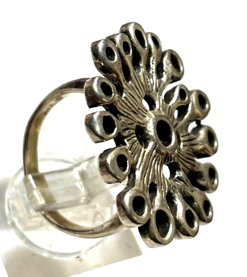 Vintage solider 925 Silber Ring Blüte Muster Ø 17 mm RG 53 Handarbeit gepflegt5