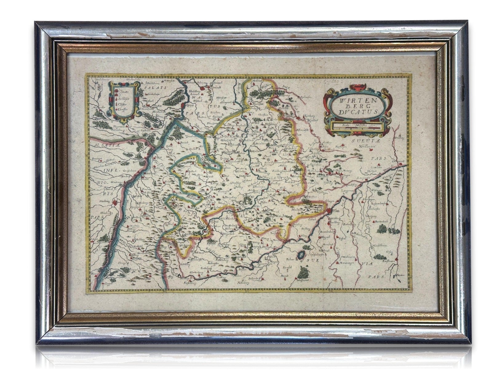 Historische Karte "WIRTENBERG DVCATUS" – Blaeu um 1645 – Kupferstich koloriert0