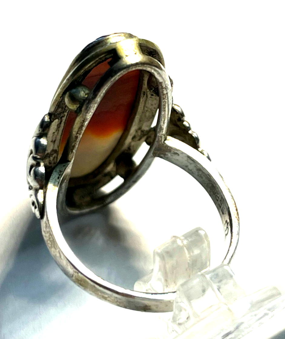 Antik 835 Silber Ring Achat Cabochon 30erJ Fassung Ø 16,5 mm RG 52 Handarbeit3
