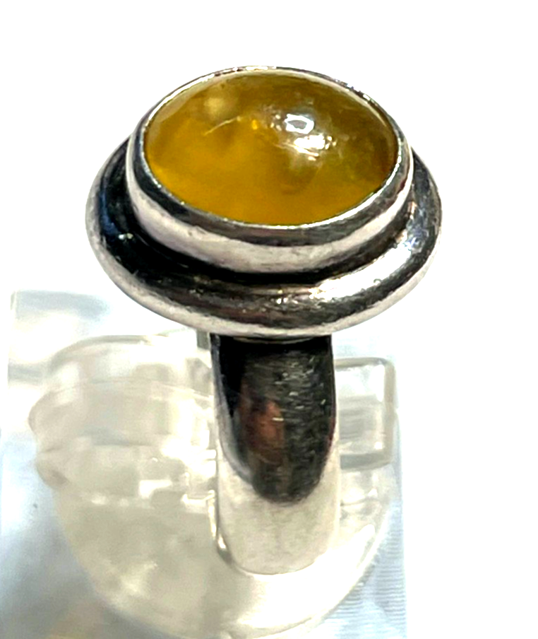 925 Silber Ring Bernstein Cabochon oval RG 54 Ø 17 mm solide Qualität gepflegt3