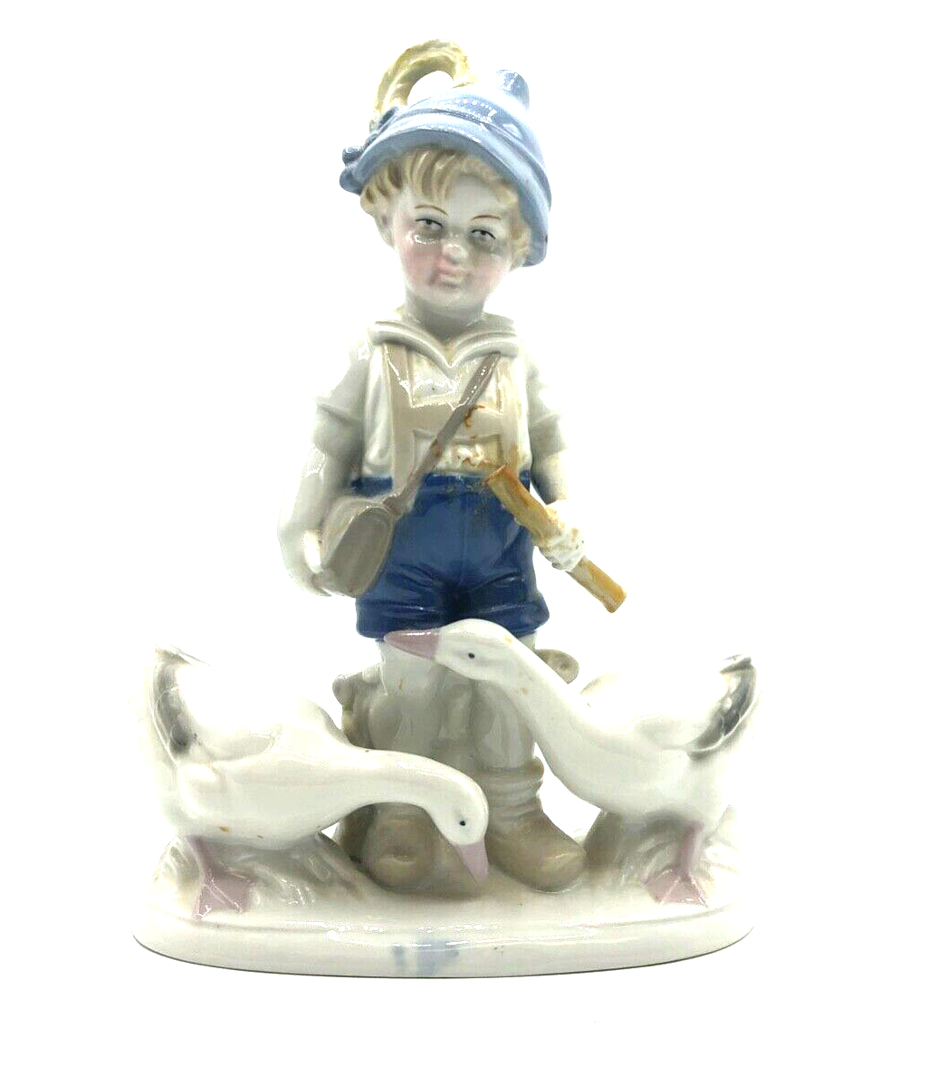 Vintage DDR VEB Porzellan Figur Gänsehirte Wagner & Apel handbemalt H 21 cm0