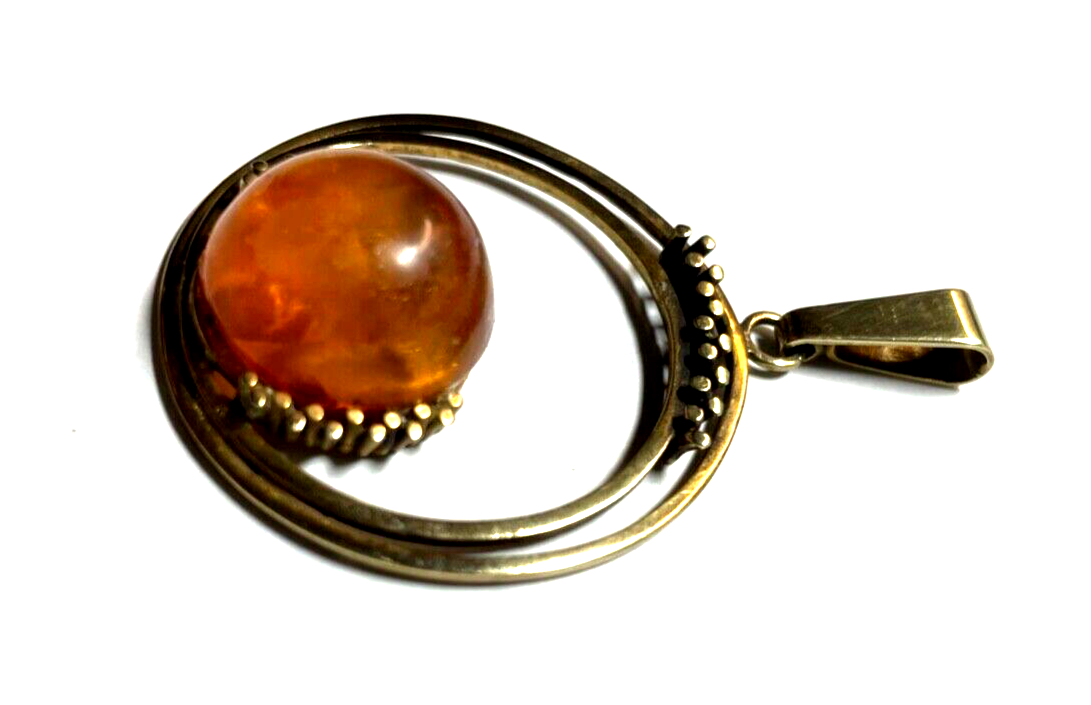 Gr. vintage 70er J 333 Gold 8 K Anhänger Bernstein Cabochon L 57 mm Modernist2