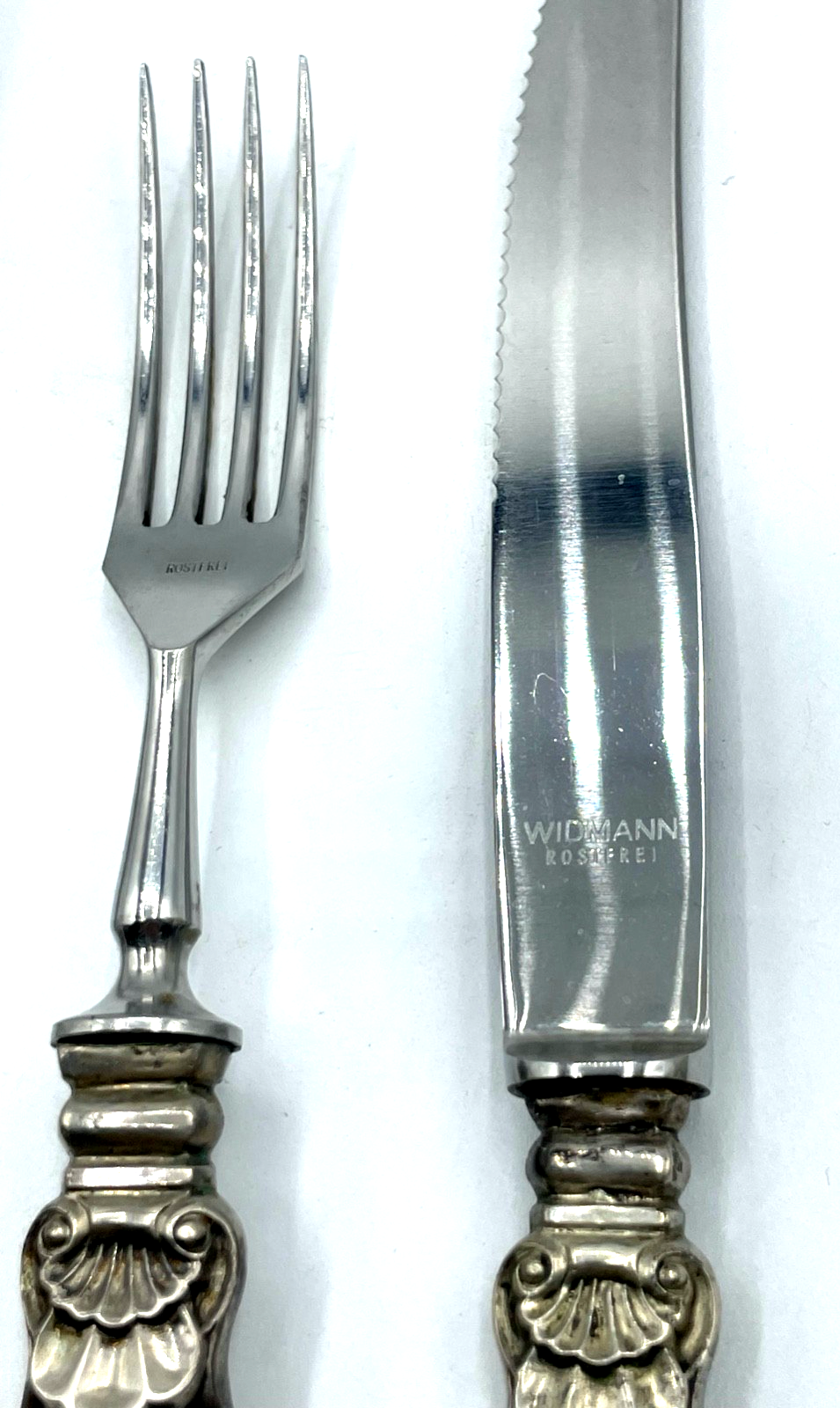 Antik 2 Gabel + 2 Messer mit Silber Griff wunderschönes Renaissance Dekor gepfl.4