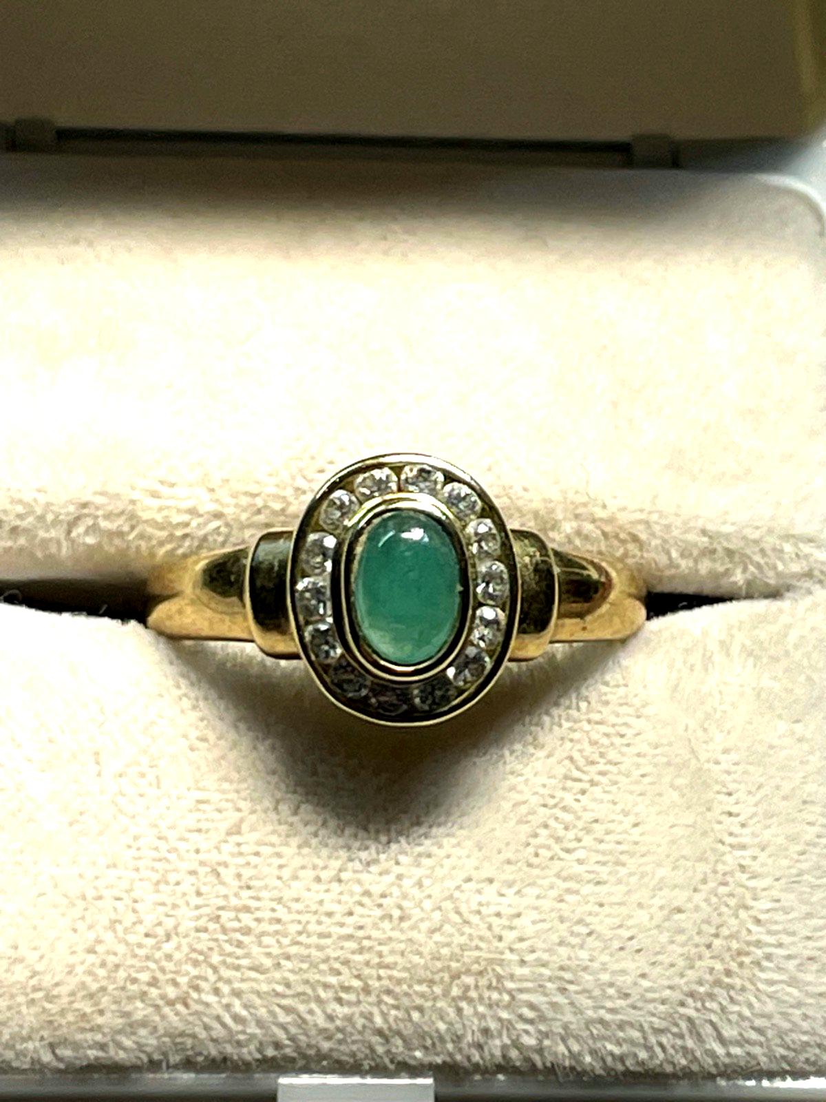 333 Gold 8 K Ring Smaragd Cabochon+ Weißtopas Ø 17,5 mm RG 55 Juwelier Qualität9