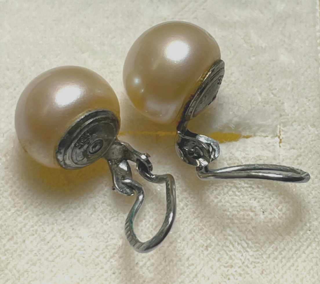 Paar vintage 835 Silber Ohrclips Clips Faux Perlen Ø 12 mm Farbe beige gepflegt2