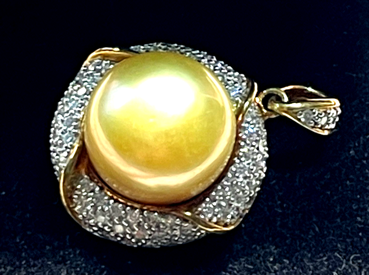 Elegant stattlicher 750 Gold 18 K Tahiti Perle Anhänger Ø 14 mm + Pavé Diamanten10