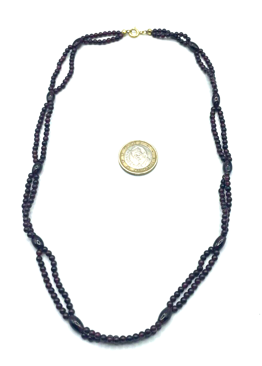 Vintage Granat Kette zweireihig elegant Double Federring L 52 cm B10 mm gepflegt0