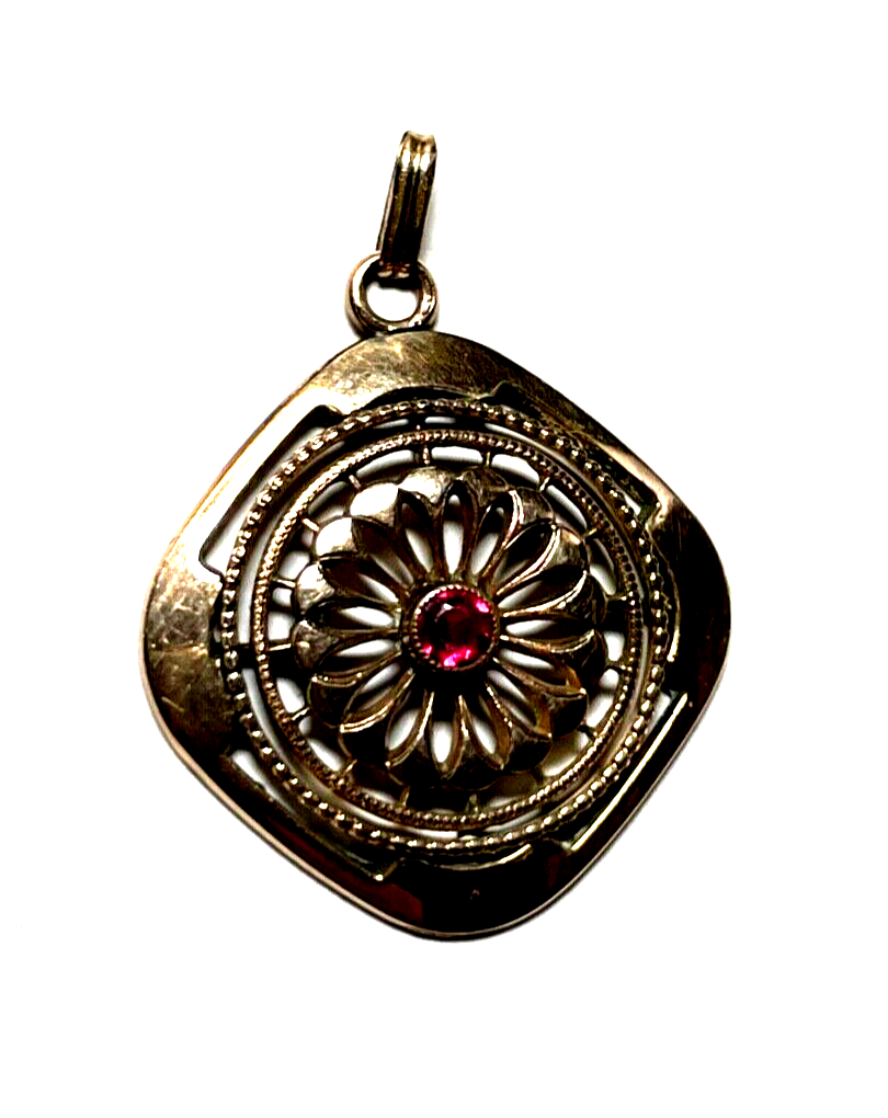 Antik Jugendstil Golddouble Anhänger roter Farbstein um 1900 Rotgold sehr gepfl.2