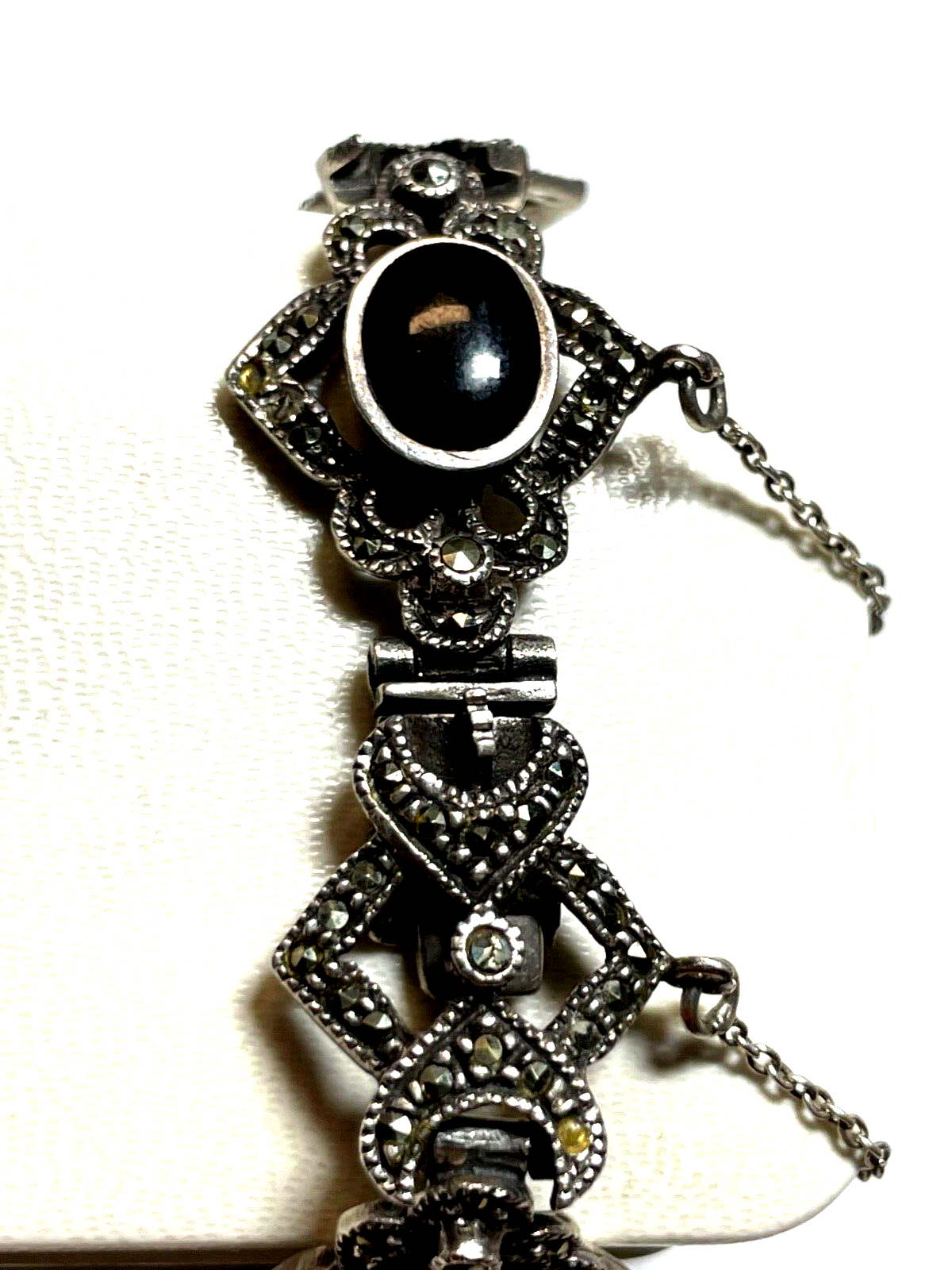 Traumhaftes solides 925 Silber Armband Handarbeit schwarzer Onyx + Markasit15