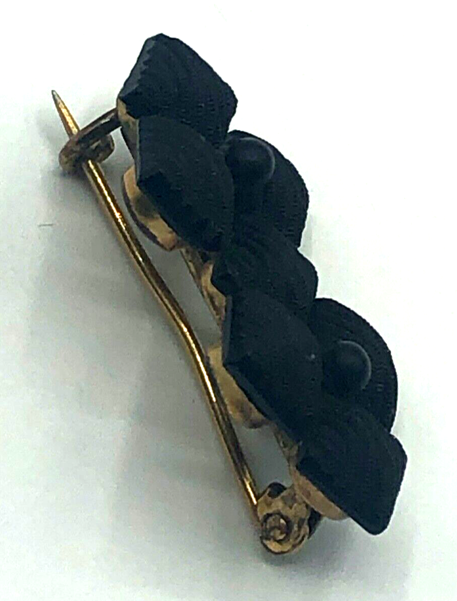 Antik Trauerschmuck Brosche um 1900 Jet Gagat Anstecknadel L 33 mm H 20 mm4