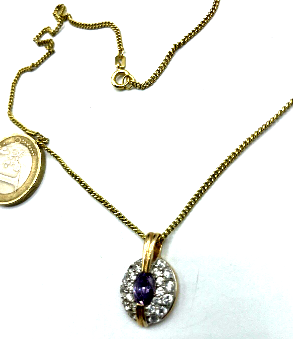 925 Silber vergoldet graziler klassischer Anhänger Amethyst Zirkonia mit Kette3