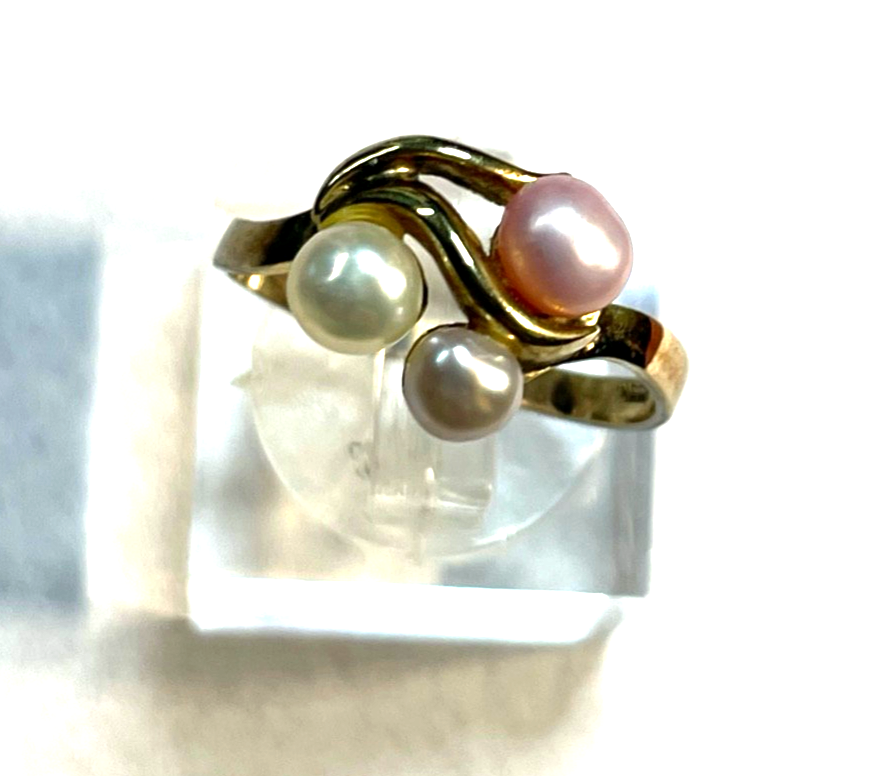 Solider 333 Gold 8 K Ring mit 3 SWZ Perlen modern Ø 17 mm RG 54 Juwelier gepfl.1