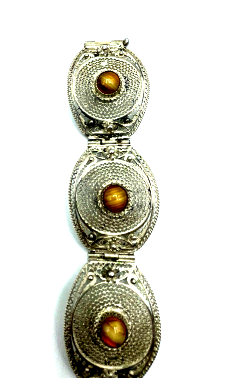 Vintage stattlich Ethno echt Silber Filigran Armband Handarbeit L 18,5 B 3,7 cm4