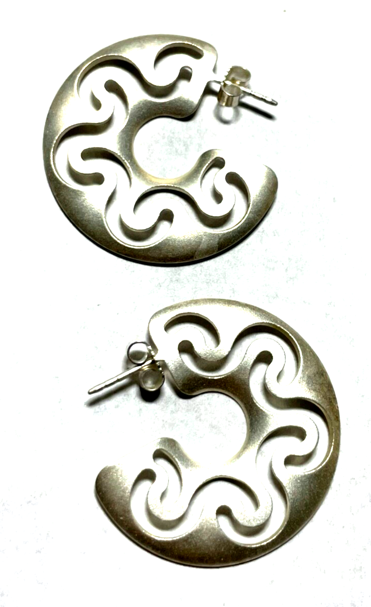 Moderne  925 Sterling Silber Ohrringe Ohrstecker groß Durchbruch Dekor Ø 33 mm3