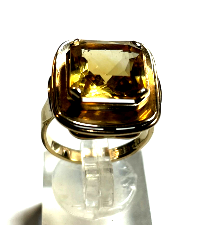 Solider 585 Gold 14 K  Ring großer Citrin Kissen Ø 16,9 mm RG 53 Juwelier gepfl.10