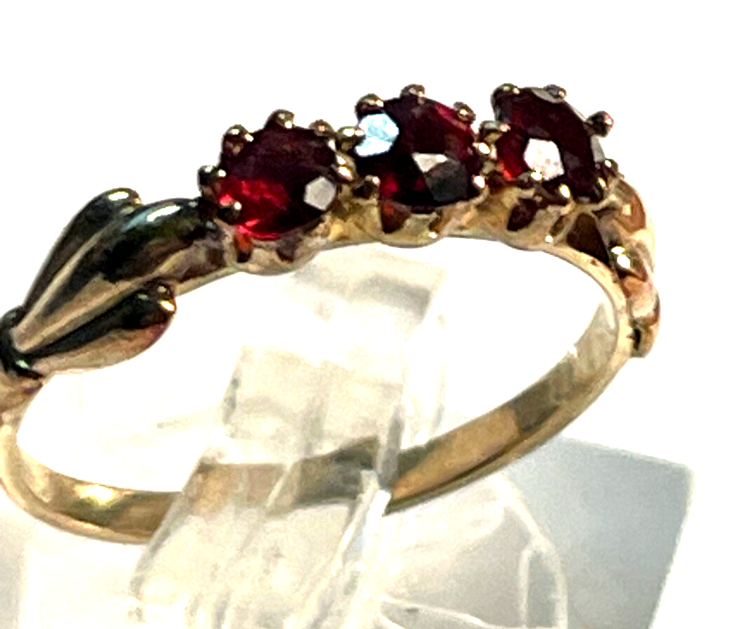 Solider 333 Gold 8 K antik Ring Rotgold 3x Granat RG 52 Ø 16,5 mm gepflegt8