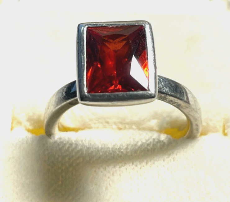 LUMANI moderner solider 925 Silber Ring orange-rot Farbstein Ø 17 mm RG 542