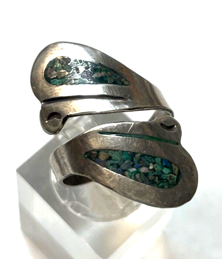 925 Silber Ring Taxco Mexiko Edelstein Mosaik Inlay Ø 17 mm RG 53 Handarbeit3