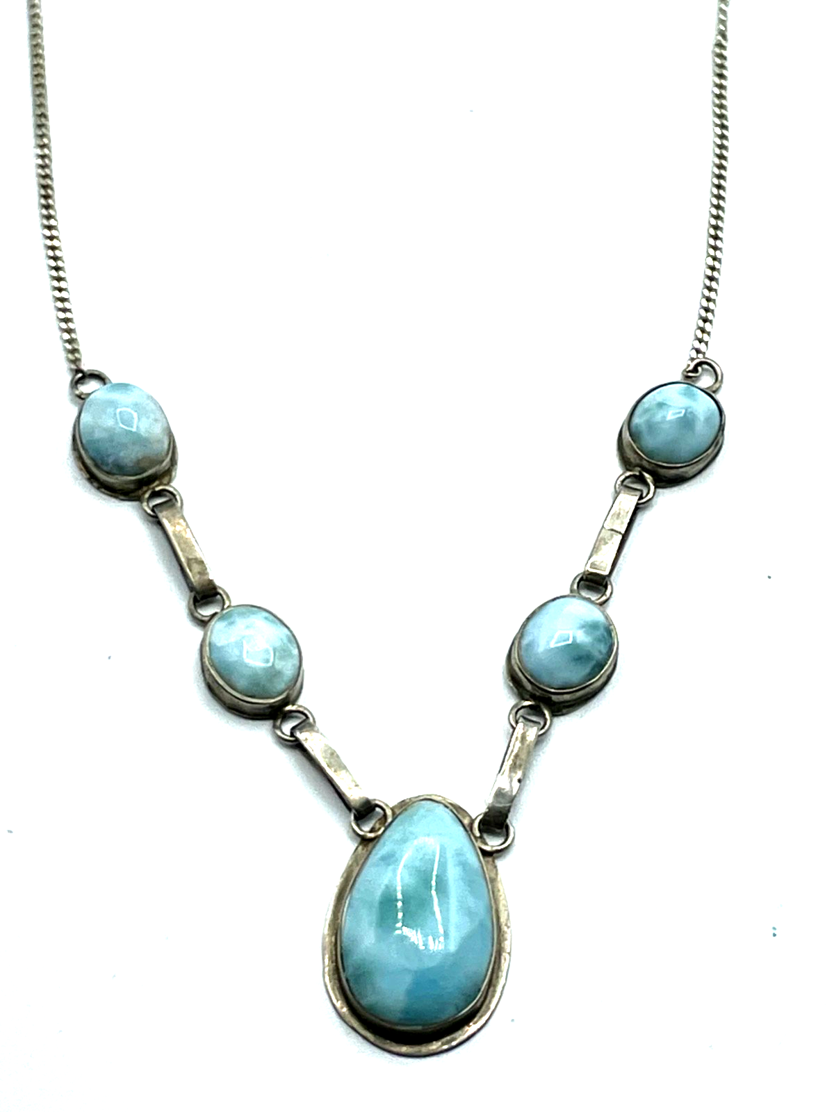 Larimar Halskette Collier 5 Steine 925 Sterling Silber L 47,5 cm gepflegt1