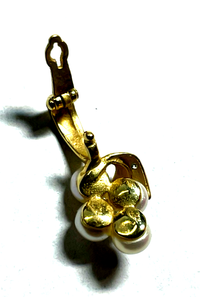 Moderner 585 Gold Clip Anhänger mit 0,01ct. Diamanten + 4 echten Perlen wie neu4
