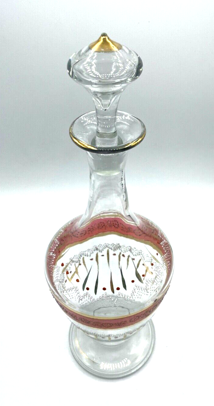 Antik Historismus Glas Karaffe Dekor Handgemalt mundgeblasen H 35 cm gepflegt3