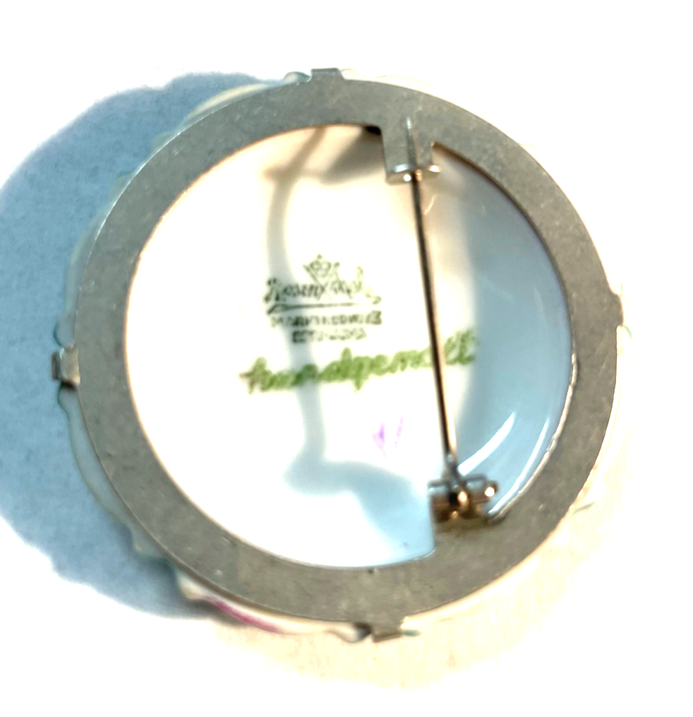 Antik Rosenthal Porzellan Brosche 20er 30er J Rosen Motiv Ø 47 mm handgemalt4