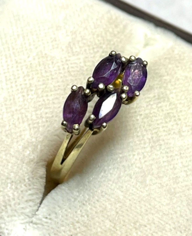 Vintage aparter 585 Gold 14 K Ring mit 4 x Amethyst elegant RG 56 Ø 18 mm2