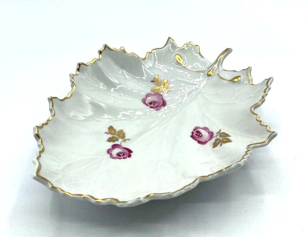 Dekorative Hoechst Porzellan Schale Blumen Motiv Golddekor Blattschale Rosen7