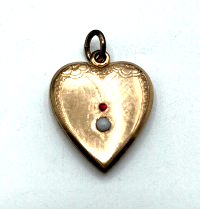 Antik Herz Anhänger Golddouble roter Farbstein + Opal um 1880 - 1900 Rotgold1