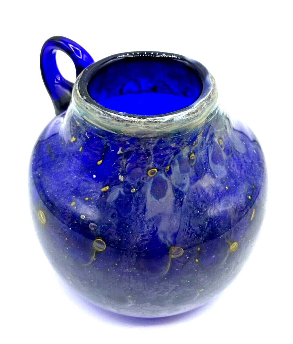 Kunsthandwerk dekorativ Kunstglas Vase blau Einschmelzungen Handarbeit H 11 cm4