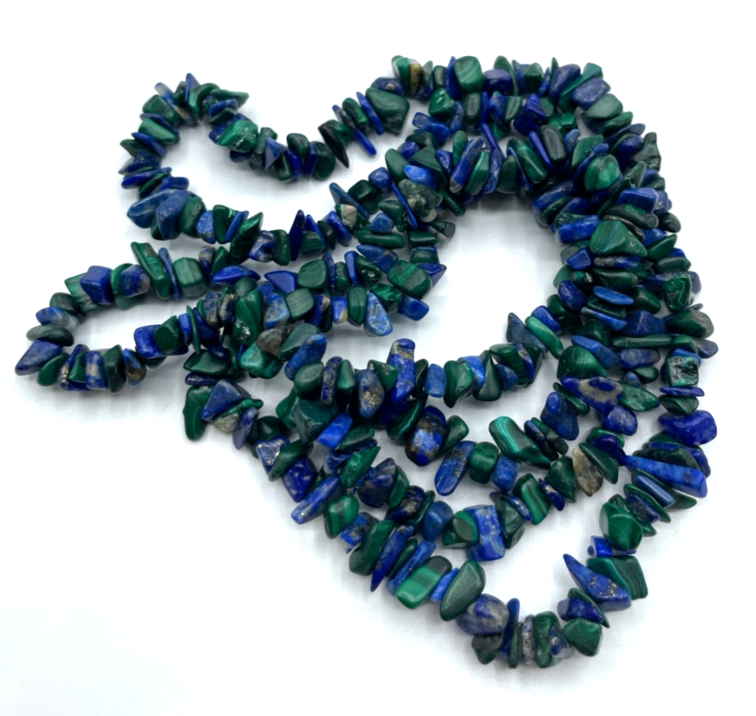 Vintage 98 cm Malachit Lapislazuli Mix Splitterkette poliert fortlaufend B 10mm2