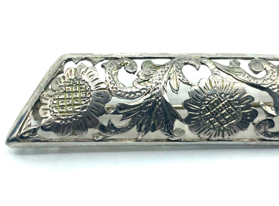 Antik 800 Silber Brosche Anstecknadel mit Durchbruch Distel Muster Handarbeit2