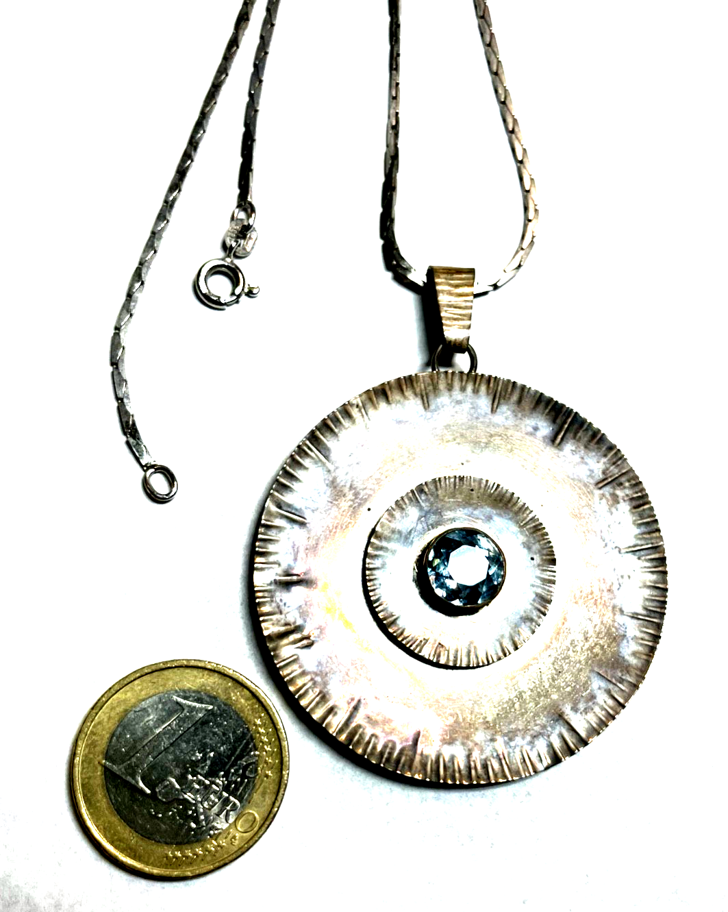 Vintage PERLI Handarbeit gr. 835 Anhänger mit Blautopas + Silberkette gepflegt3