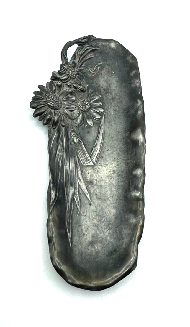 Antik Jugendstil Schreibtischauflage Stiftablage um 1900 versilbert floral Dekor5