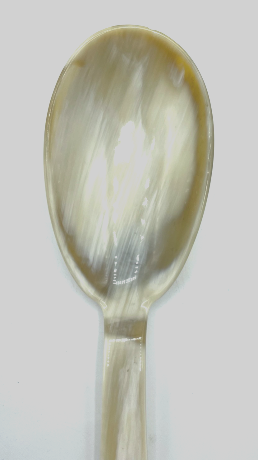 Vintage Handarbeit riesiger Vorleger Löffel aus poliertem Horn L 27,5 cm gepfl.1