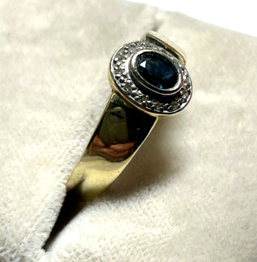 585 Gold 14 K Ring Saphir Diamant Halo Ø 18,5 mm RG 58 Juwelier Qualität gepfl.2