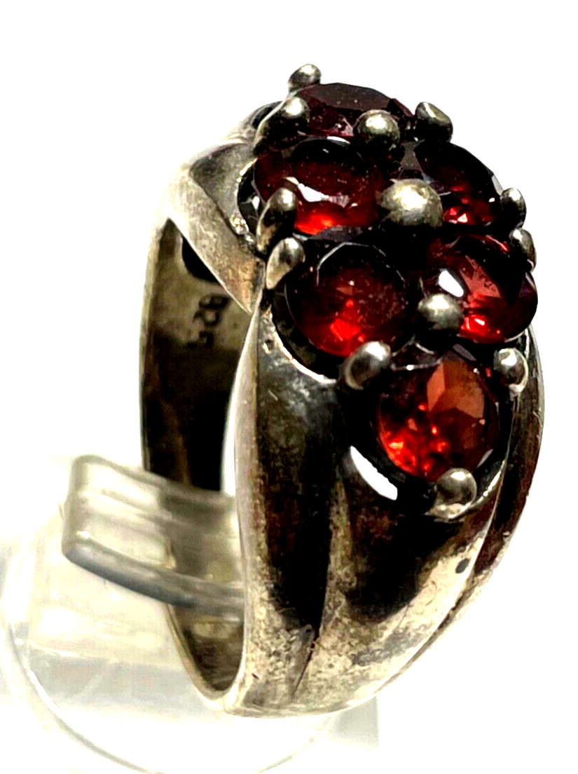 Solider 925 Silber Ring Silberring 6x Granat Handarbeit Ø 18 mm RG 57 gepflegt2