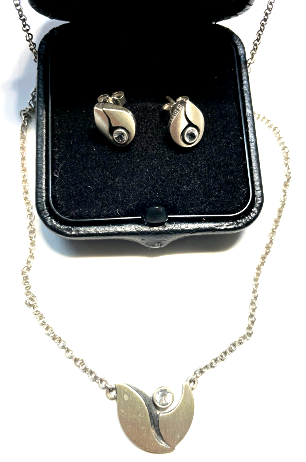 Sten &Laine Finnland 925 Silber Bergkristall Set Halskette Collier + Ohrstecker0