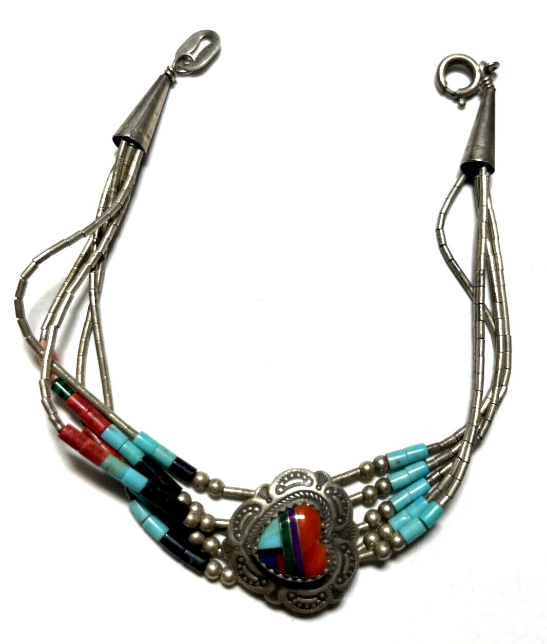 925 Sterling Armband Zuni Indianerschmuck Edelstein Inlay Handarbeit L 18,5 cm0