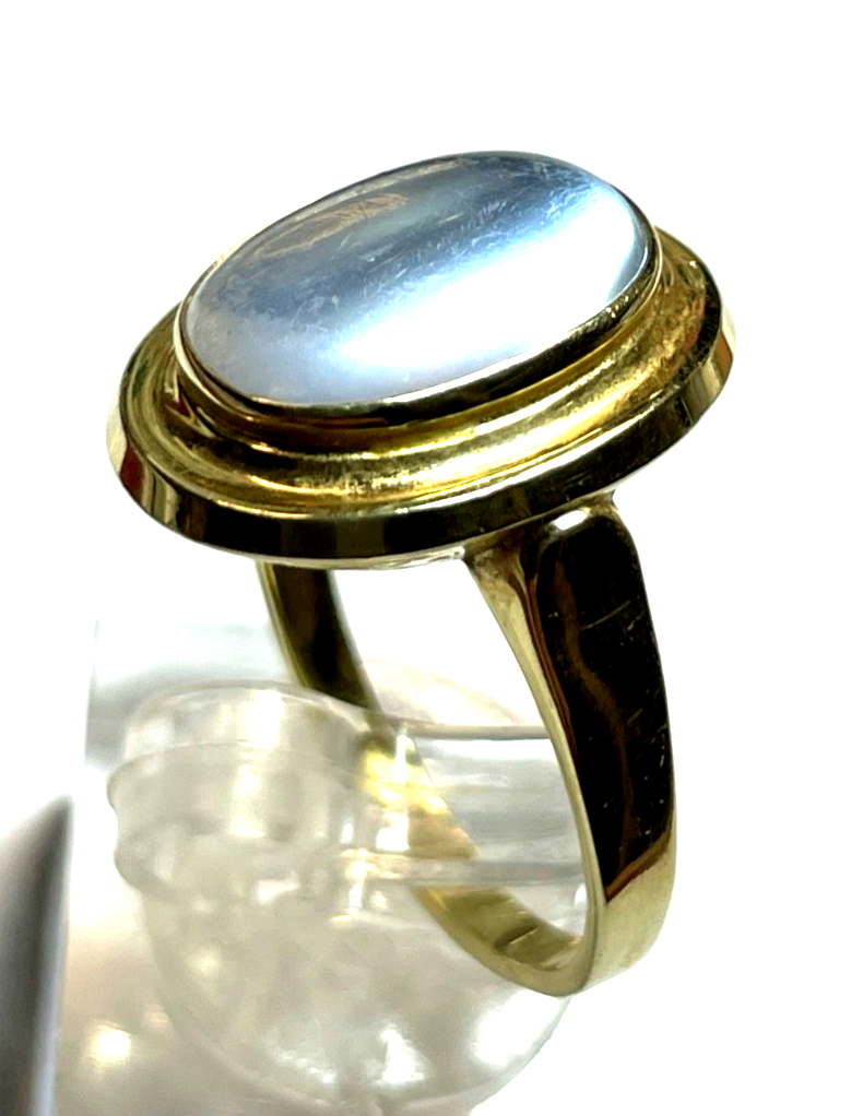 Antik aparter 585 Gold 14 K Ring mit Top Mondstein elegant RG 58 Ø 18,5 mm5