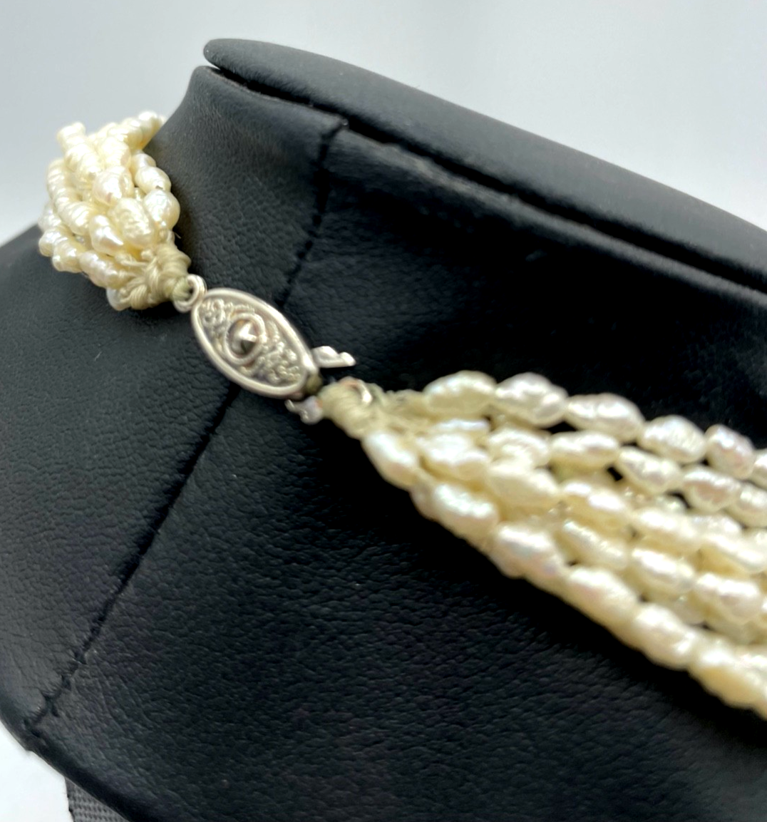 Vintage echte 58 cm Biwa Perlen Kette Perlenkette Reiskorn 9 Stränge Collier3