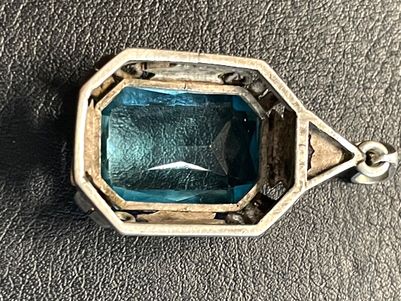 Antik 835 Silber Anhänger Schweizer Blau Farbstein Fassung Handarbeit 30erJ8