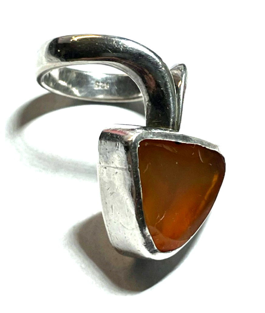Massiver ausgefallener 925 Silberring mit Feueropal Unikat Ø 17 mm RG 546