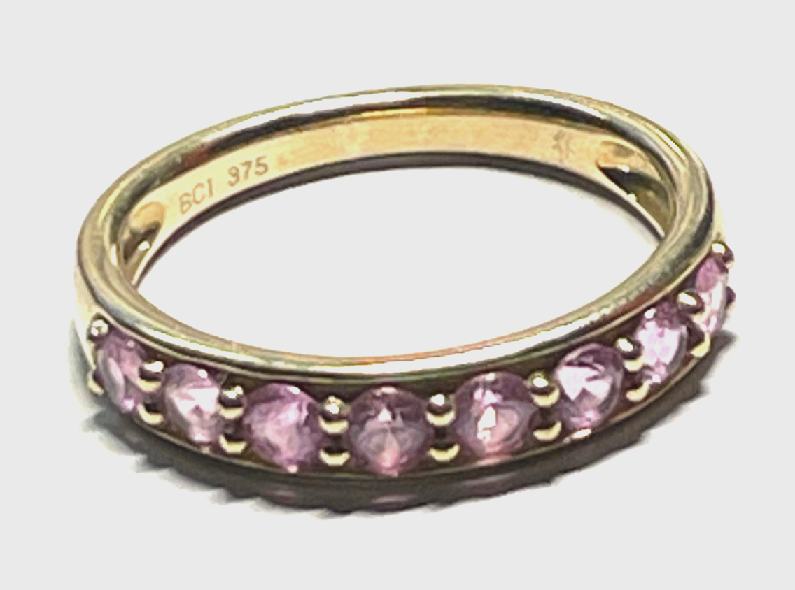 Massiver 375 Gold 9 K BCI Ring mit 8x Padparadscha Saphir in Pink RG 57 Ø 18 mm2