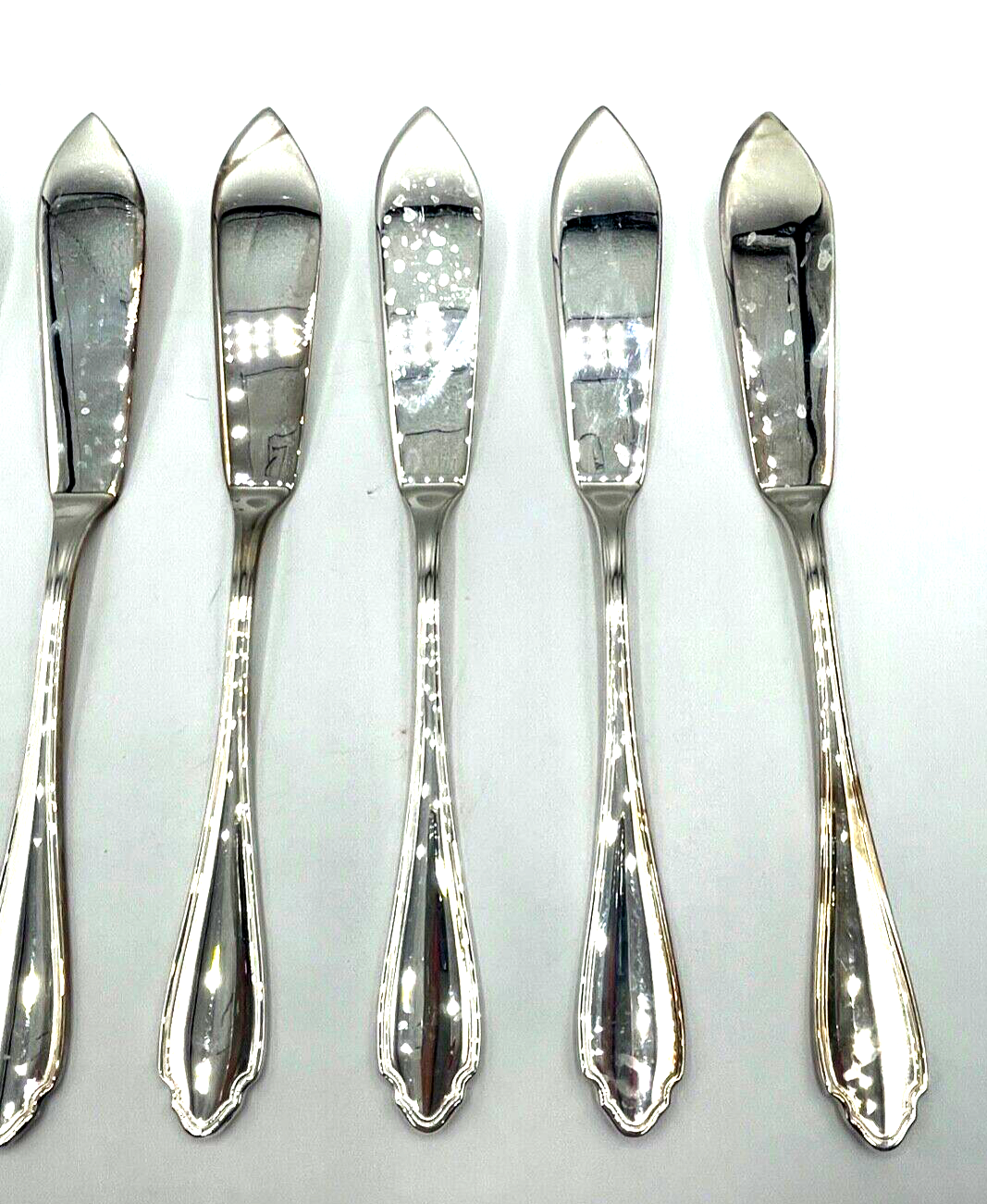 6 x Fischmesser Chippendale J. Grimminger Schwäbisch-Gmünd 90 Silberauflage gepf2
