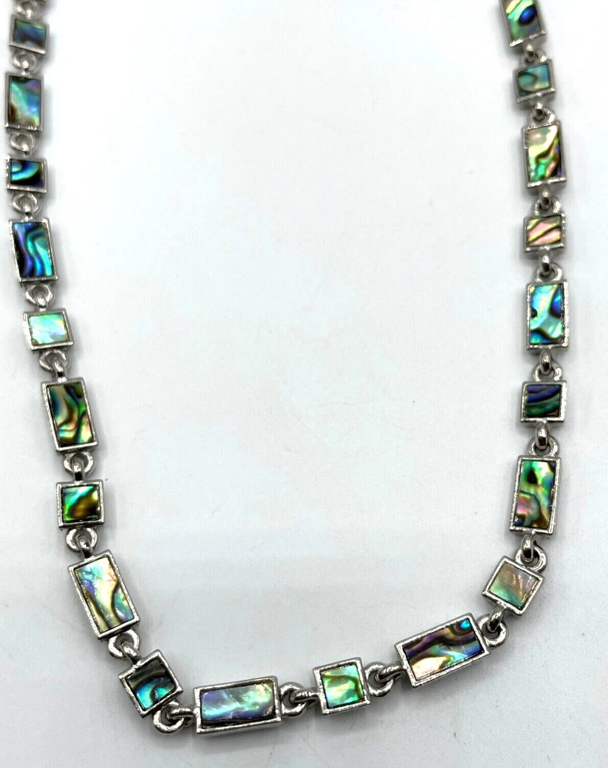 Vintage Edelstahl Kette Halskette Collier Abalone Muschel Einlage bezaubernd1