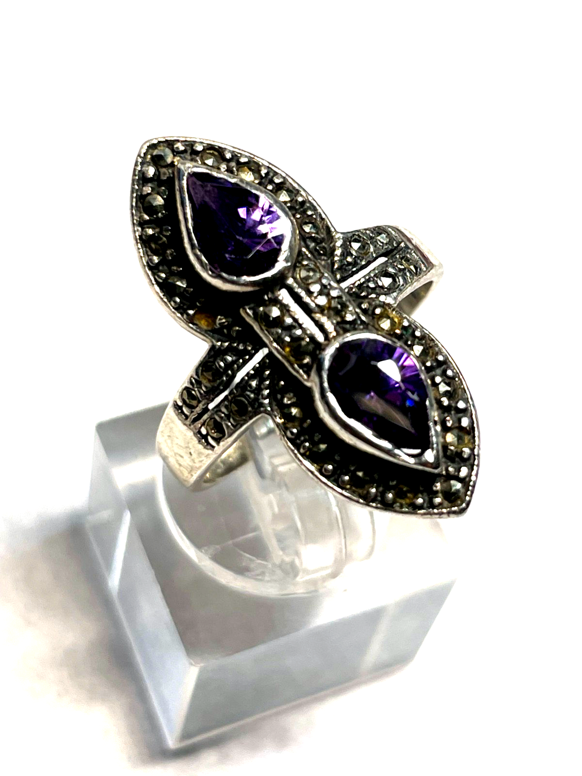 925 Silber Ring mit Amethyst + Markasit antikstil  RG 53 Ø 17mm0